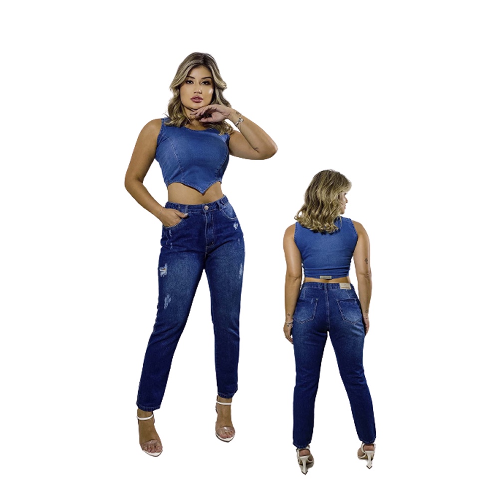 Calça jeans feminina mom pants hot sale azul médio