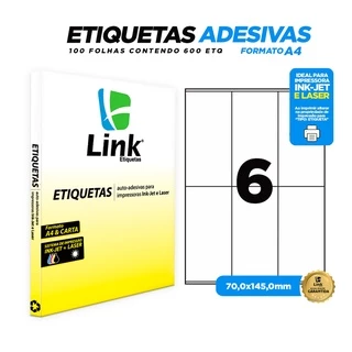 Etiqueta Adesiva A4 70,0mm x 145,0mm 100 Folhas - Link Etiquetas