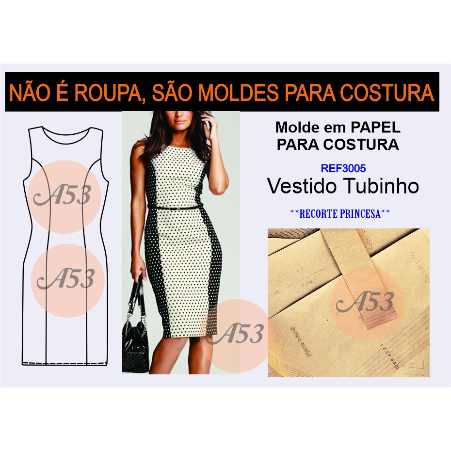 Moldes de Roupa Modelagens Vestido Tubinho Midi Na Grade PP,P,M,G,GG ...