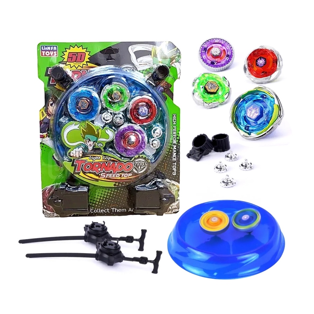 Kit 4 Beyblade Metal Blay Blade 5d Tornado 2 Com Led Novidad