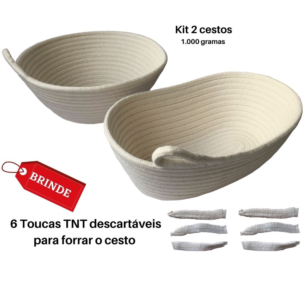 Kit Cestos de Fermentação Redondo e Oval para Pães Artesanais Grande 1000 Gramas