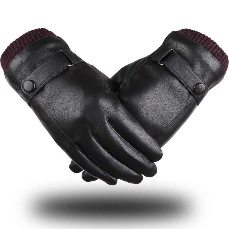 Luvas Masculinas De Couro PU De Inverno – Quentes À Prova De Vento Com ...
