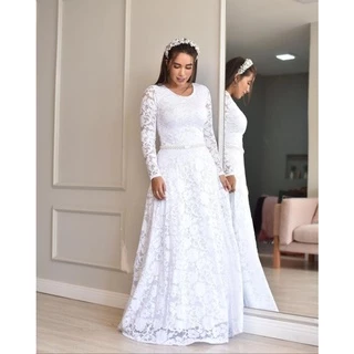 Vestido Longo Noiva ,casamento Civil ,moda Evangelica+cinto