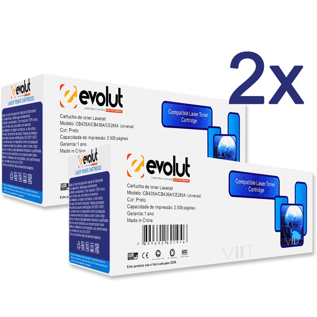 Kit 2 Toner Compatível 35A 36A 85A Evolut c/ NF P1005 P1006 M1120 mfp M1522 mfp P1505 P1505n P1102 P1102w M1132 M1212