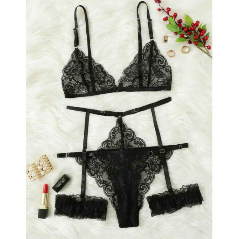 Lingerie com Liga - Do P ao PLUS conjunto calcinha sutiã renda