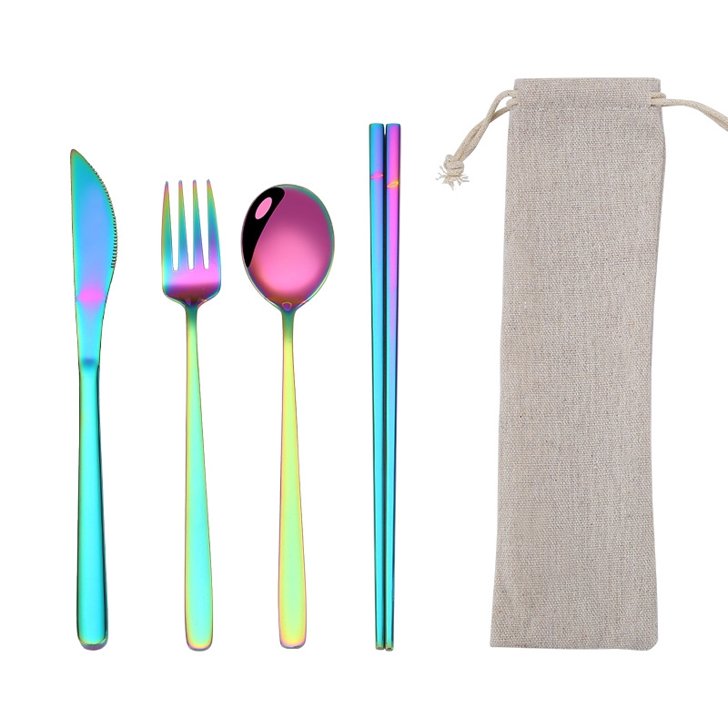 5pçs Talheres De Aço Inoxidável 304 Cores / Hashi / Criativo / Portátil / Conjunto De Viagem De Cinco Peças