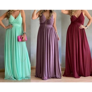 Vestido longo de festa Tule alça forrado0647