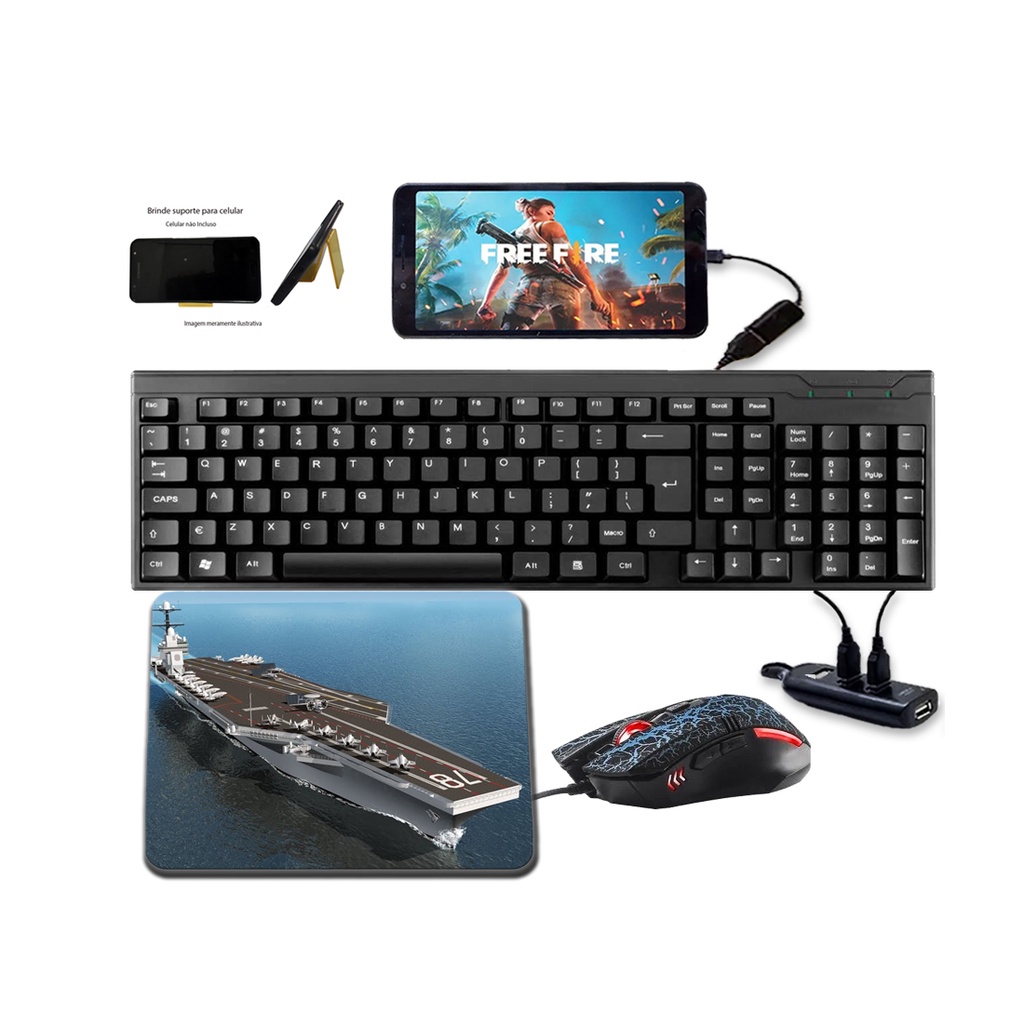 Kit Mobilador Teclado e com Mouse Gamer Cabo Otg e Suporte Para Celular ...