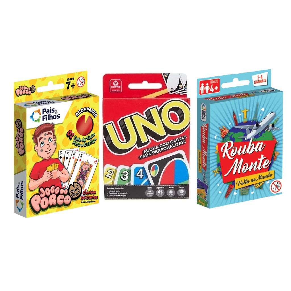 Jogo Uno + Mico + Rouba Monte Kit de Jogos