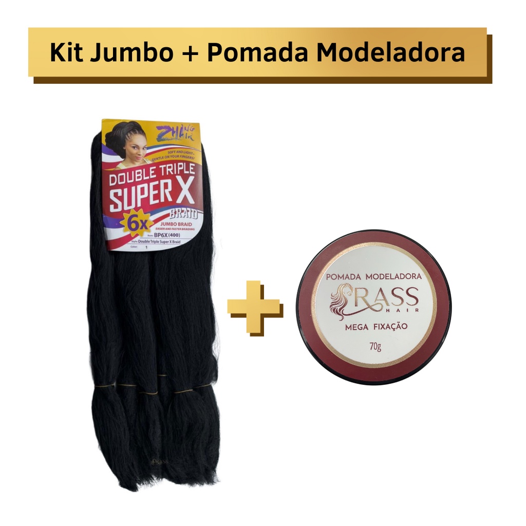 2 Cabelo Jumbo Para Tranças Box Braids + Pomada Modeladora