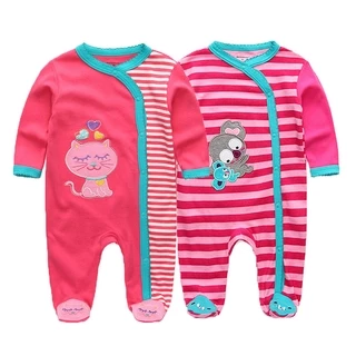 2 Pcs Newborn Cartoon Unisex 100%cotton Baby Boys Girls Rompers Cute Baby Clothes