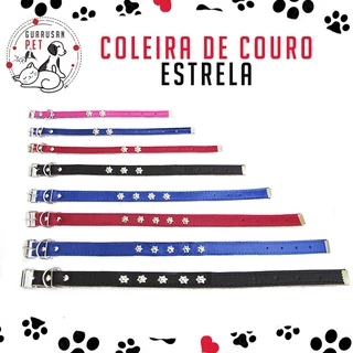 Coleira de Couro Ajustável estrela com Fivela para Cachorro