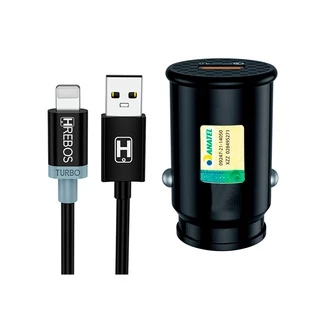 Carregador Veicular Turbo HRebos HS-308i QC4.0 com cabo de Lightning