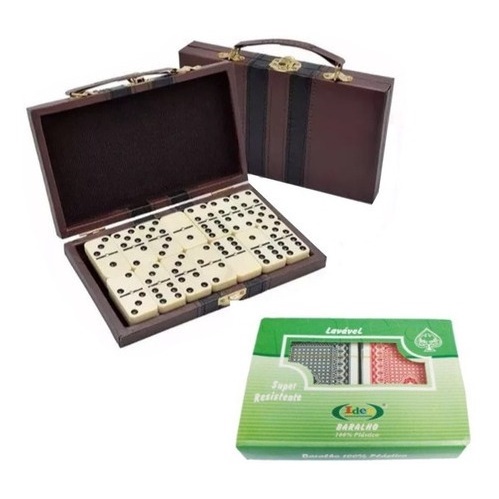 Jogo De Bar Domino Osso C/ Maleta E 2 Baralho Truco Carteado