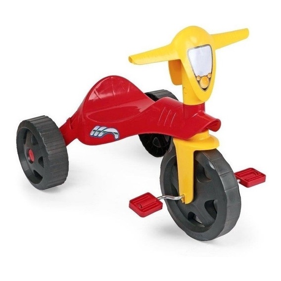 Triciclo Infantil Motoca Popó C/ Alça Tico Tico Vermelho Amarelo e