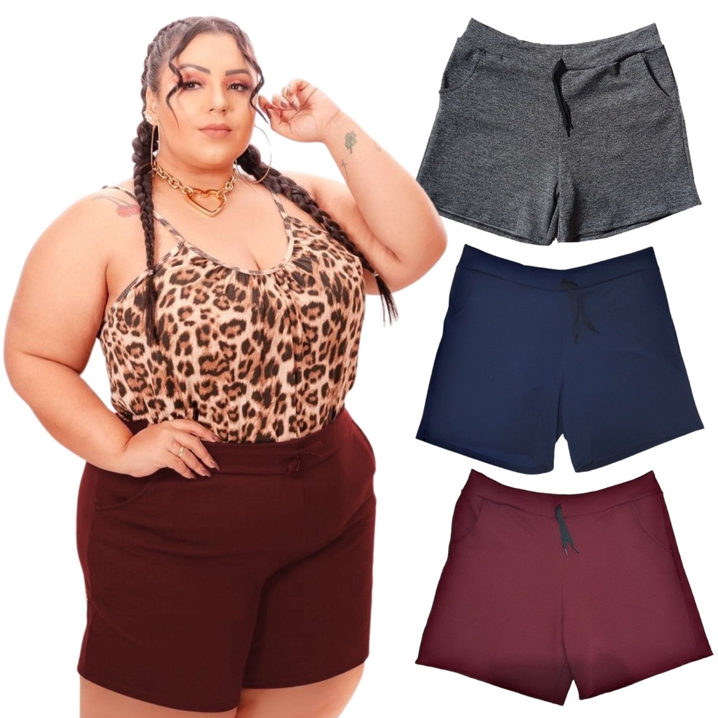 Shorts Esportivos Plus Size Feminino Plus Sólido Cintura - Temu