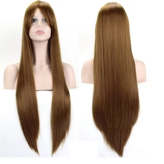 Peruca Lisa c/ Franja Castanho Claro Cabelo Orgânico 65cm