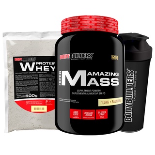 Kit HIpercarlorico Mass 1,5kg, Whey Protein 500g, Coqueteleira - Bodybuilders