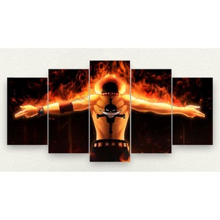 kit conjunto quadros decorativos mosaico 5 peças anime portgas d ace one piece.