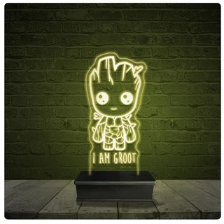 Led Luminária Acrílico Abajur - I am Groot Marvel