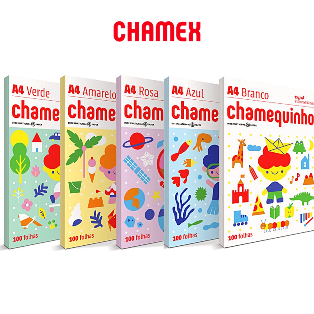 Papel Sulfite A4 Colorido Branco com 100 folhas - Chamequinho