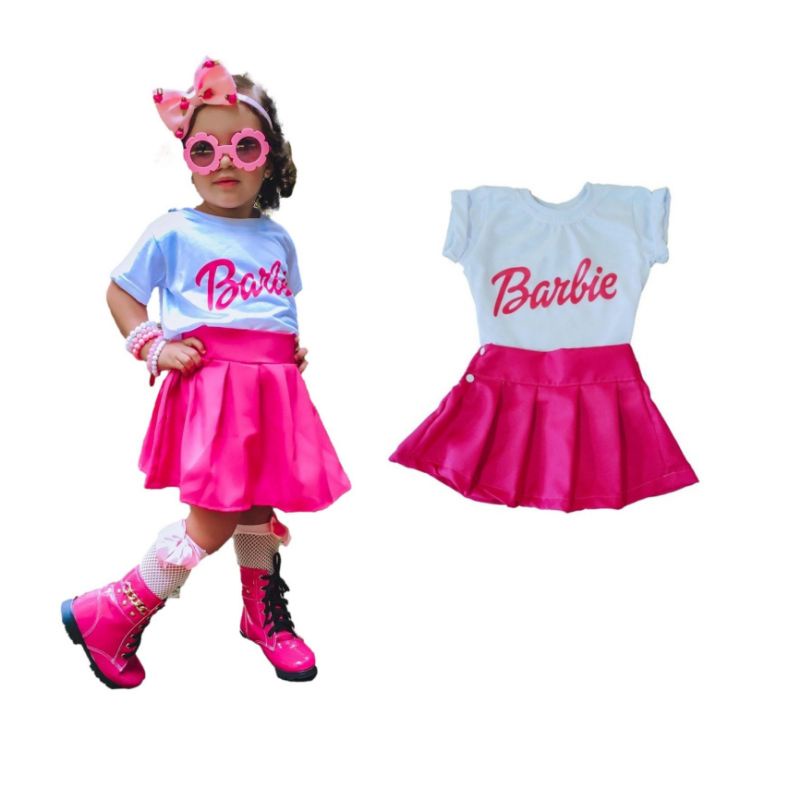 Conjunto Roupa Barbie Colegial Infantil Menina Verão