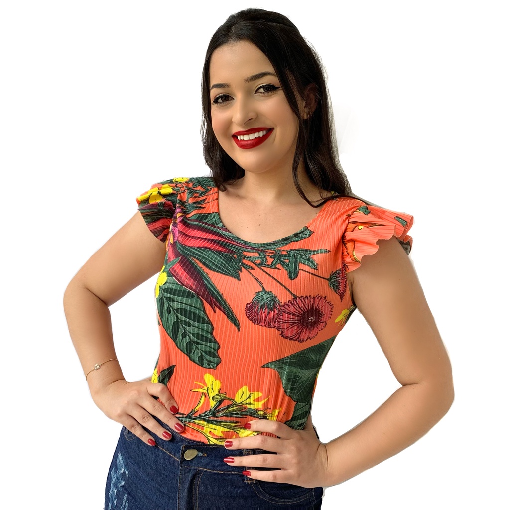 Blusa estampada best sale manga curta feminina