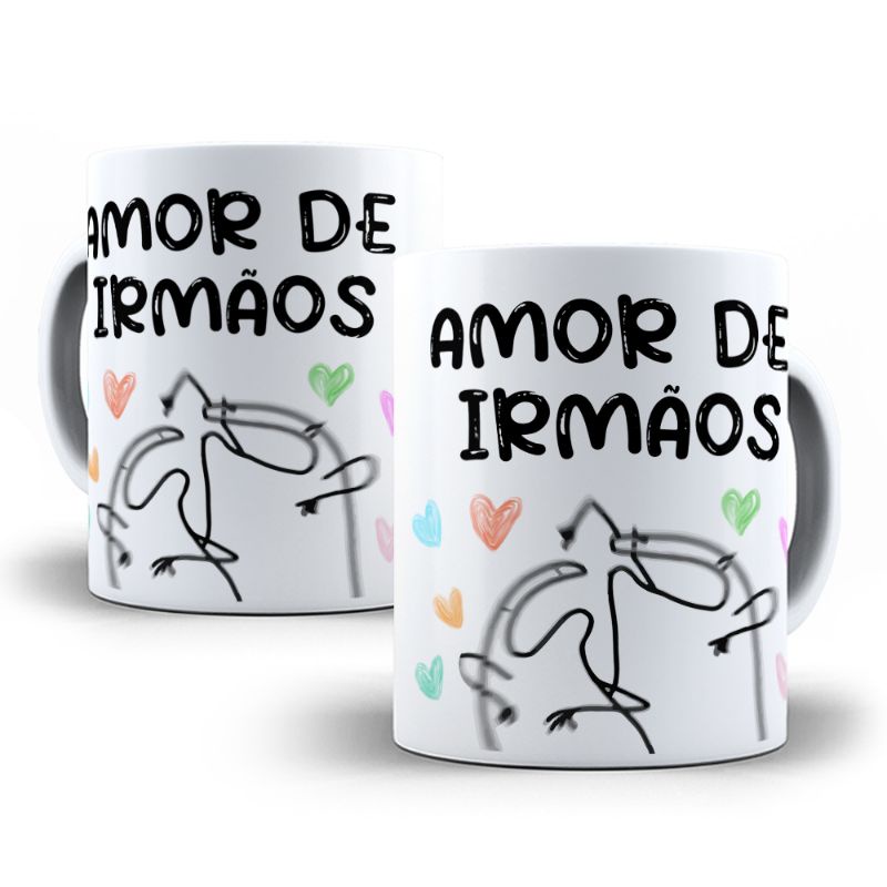 Caneca Flork Meme Amor de Irmãos/Irmãs Porcelana Personalizada 325ml