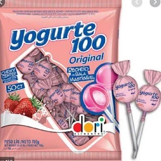 Pirulito Yogurte 100 Morango Recheado 525G Dori Recheio bala mastigável doces