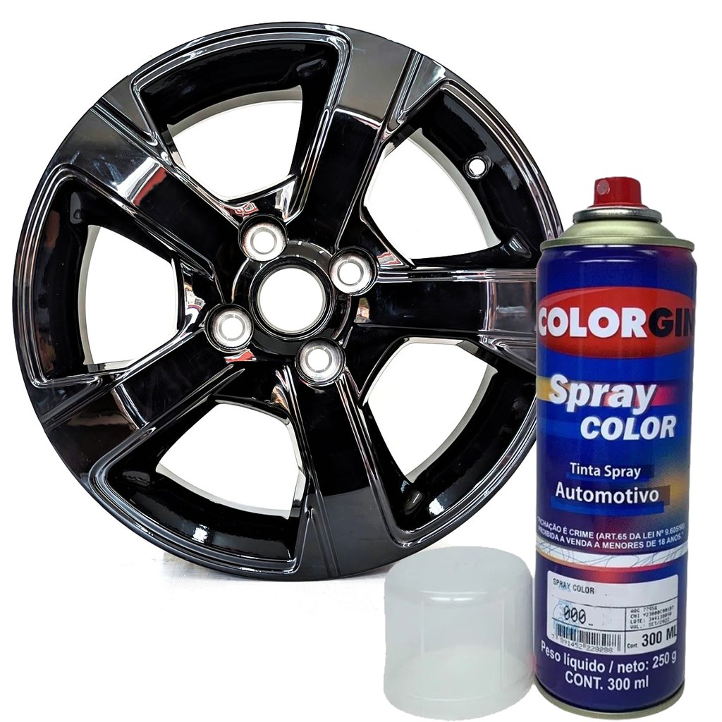 Tinta Automotiva Spray Black Piano Preto Cadillac Alto Brilho para Rodas Retrovisores Frisos Etc 300ml