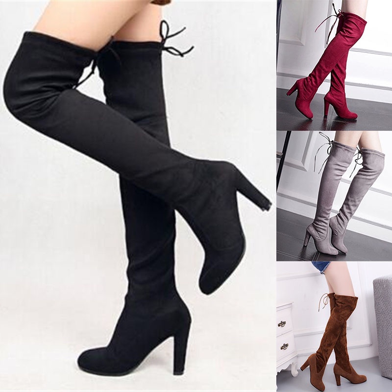 Botas Longas Femininas De Camurça Com Salto Alto/Cano (Por Favor Comprar Tamanho Maior Do Que Usual)