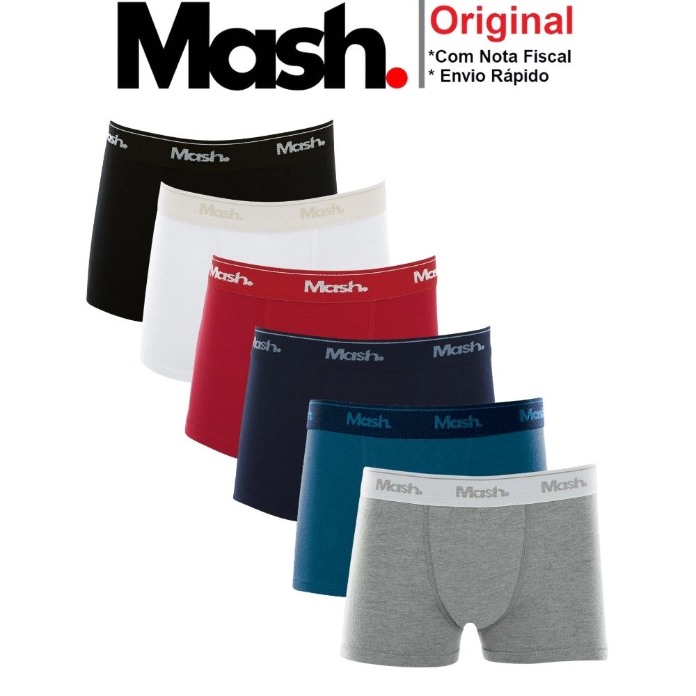 Kit Com 6 Cuecas Boxer Box Básica Kids Mash Infantil Juvenil Em Algodão