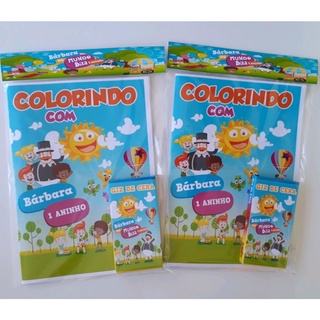 10 kit livro de colorir com caixinha 6 giz personalizado Lembrancinhas