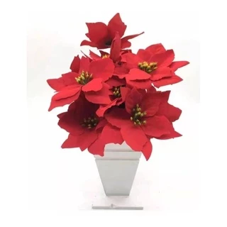1 Buque Flor Natalina Natal Artificial 5 Flores Vermelho Prateado E Dourado