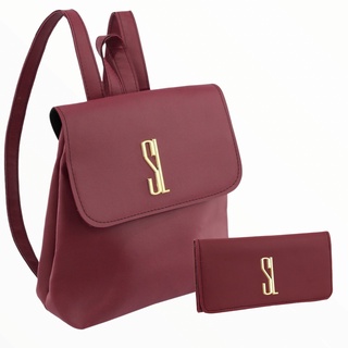 Kit Bolsa feminina SL mochila + carteira de mão, bolsa no estilo super delicada, com metal dourado