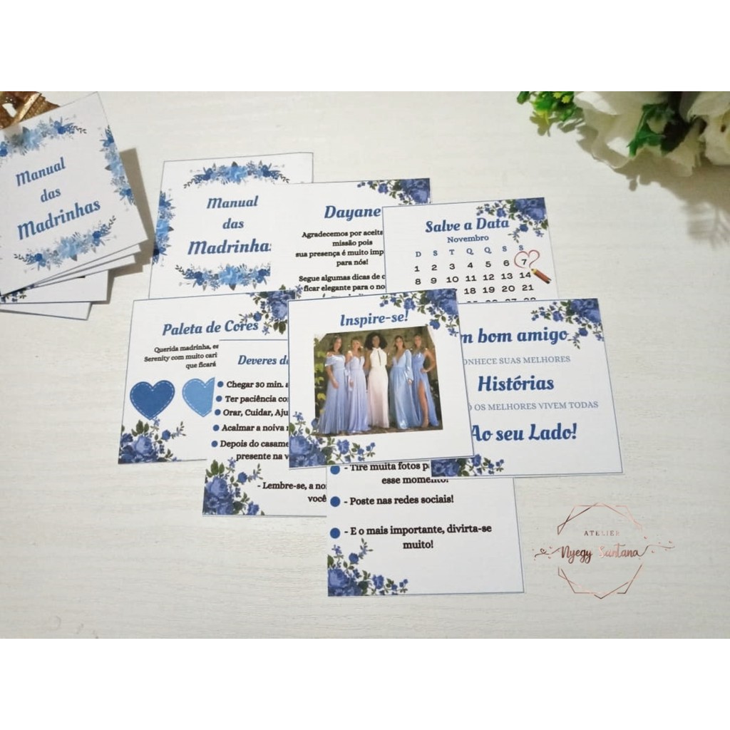 10 Manuais das Madrinhas - azul Serenity - convite dos padrinhos - convite  de casamento