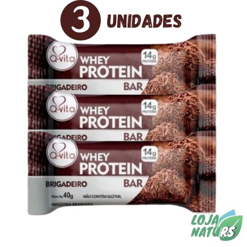 KIT 3 Unidades de Barra Whey Protein sabor Brigadeiro Sem Glúten 40g – Q-Vita