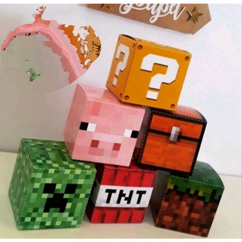 bolo • 2kg nas cores rosa com marrom, com tema do Minecraft