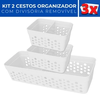 Kit 3 Cesto Organizador Rattan c/ Divisoria Removivel Mini M