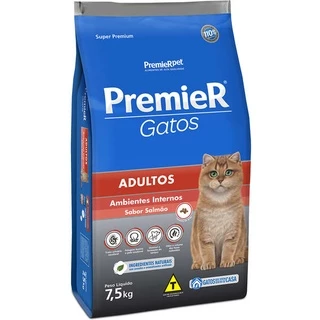 Ração Premier Pet Gatos Adultos Ambientes Internos Salmão 7,5kg