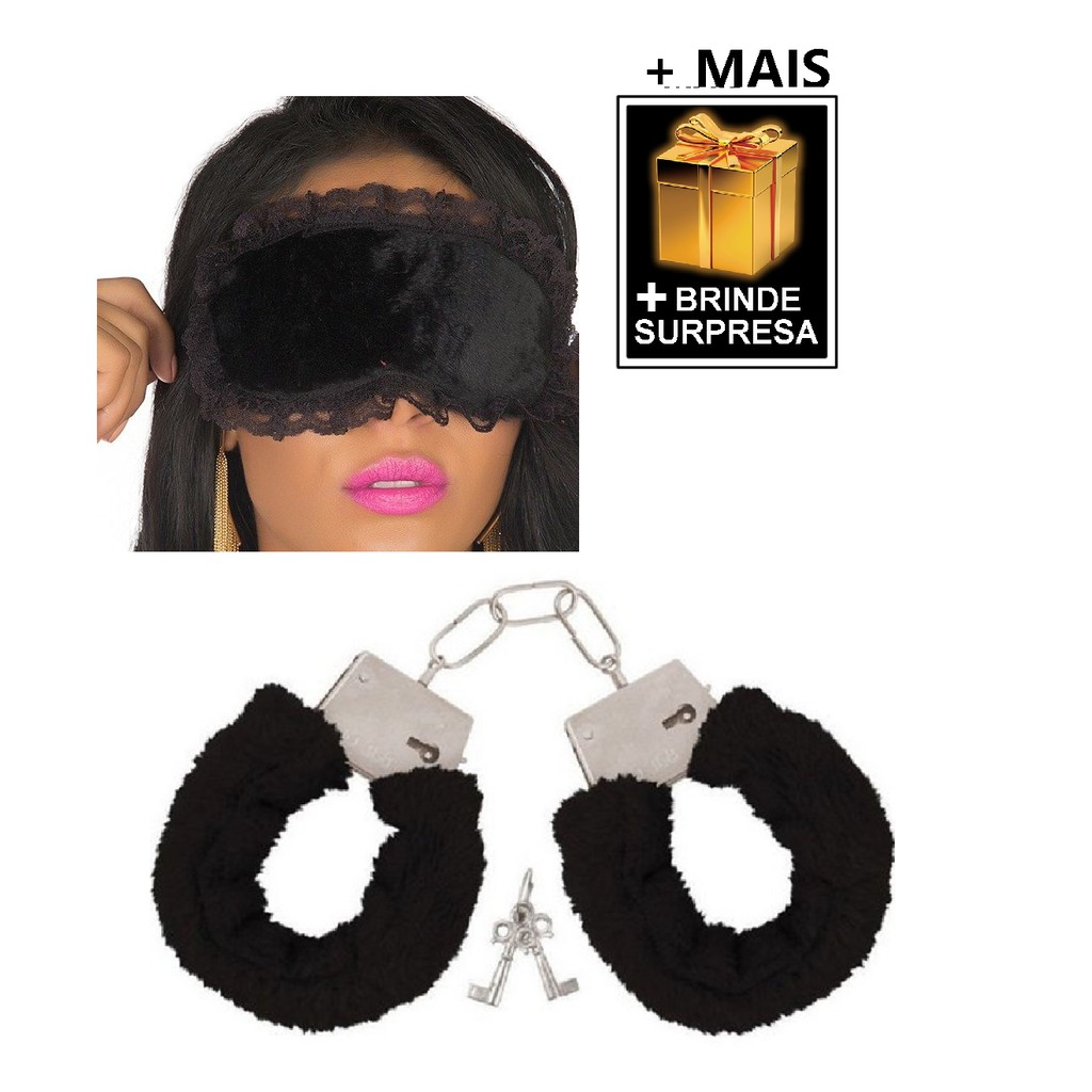 Kit Algemas De Metal Preta Tapa Olhos Venda Atacado 2 Brindes 1 Lubrificante Gel Intimo 7853