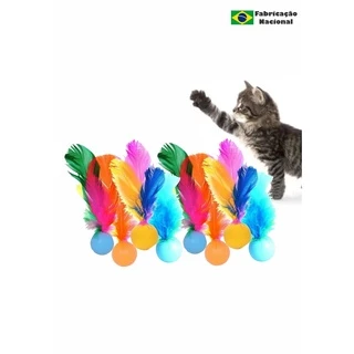 kit 24 bolinhas ping pong pluma Brinquedo para Gato Bola com Pluminha Pena Peninha Colorido com Chacoalho