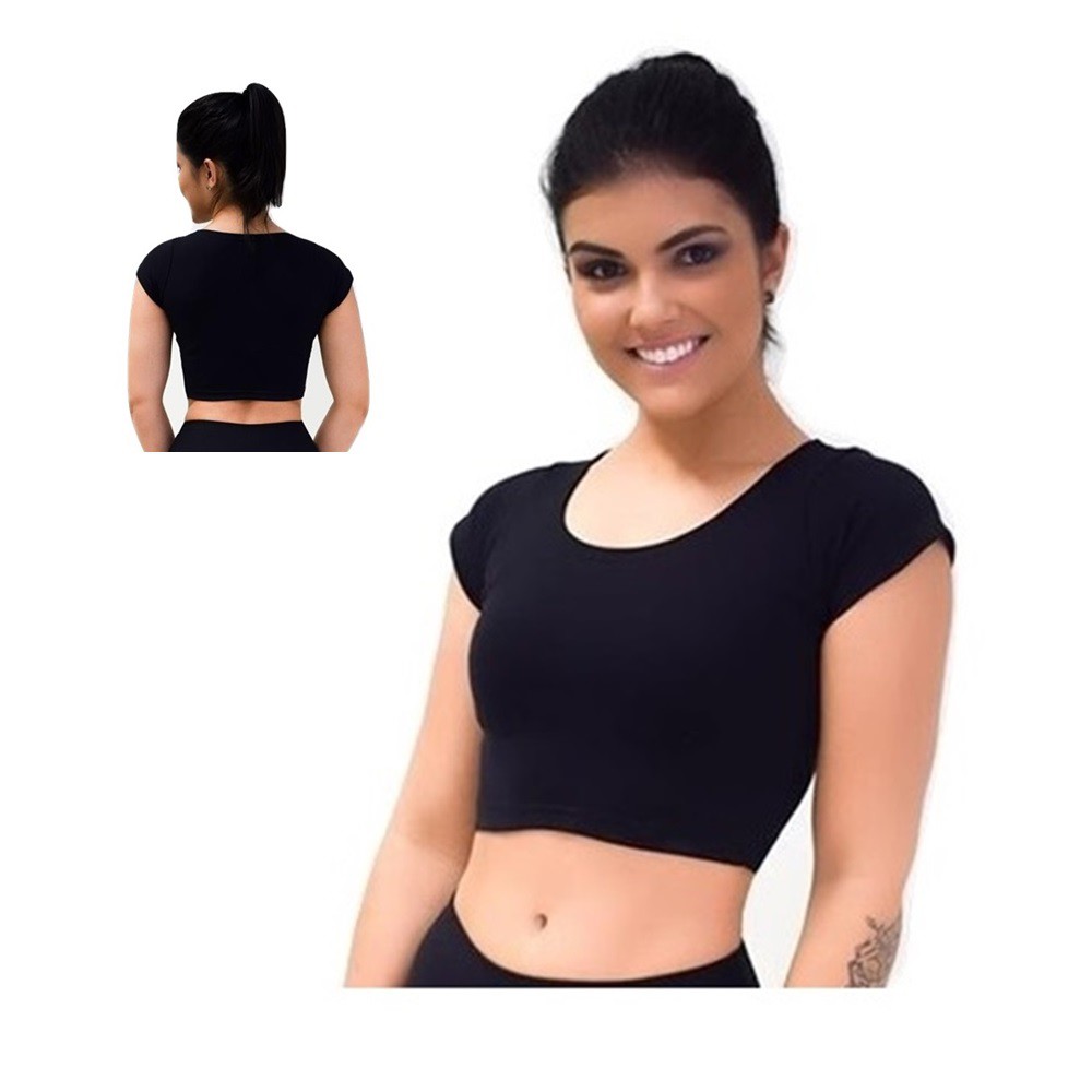 Blusa Feminina Cropped Manga Curta Decote V Linha Luxo - Compre Agora