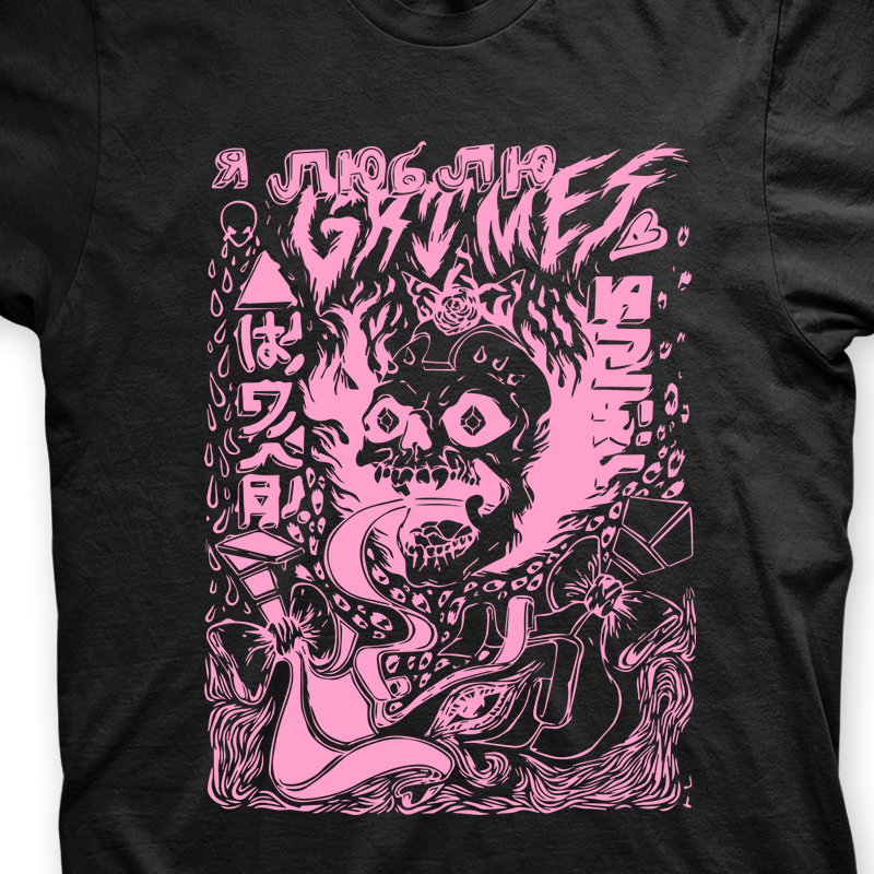 Camiseta Grimes Preta e Rosa em Silk 100% Algodão | Shopee Brasil