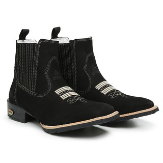Bota Masculina Botina Country Texana Para Lida Couro Legitimo Bordada Caipira Muladeiros Cavalgadas