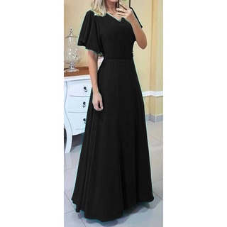 Vestido preto best sale rodado longo