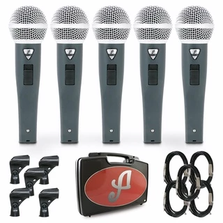Kit com 5 microfones dinâmicos Arcano Rhodon-8BKIT com fio XLR-P10