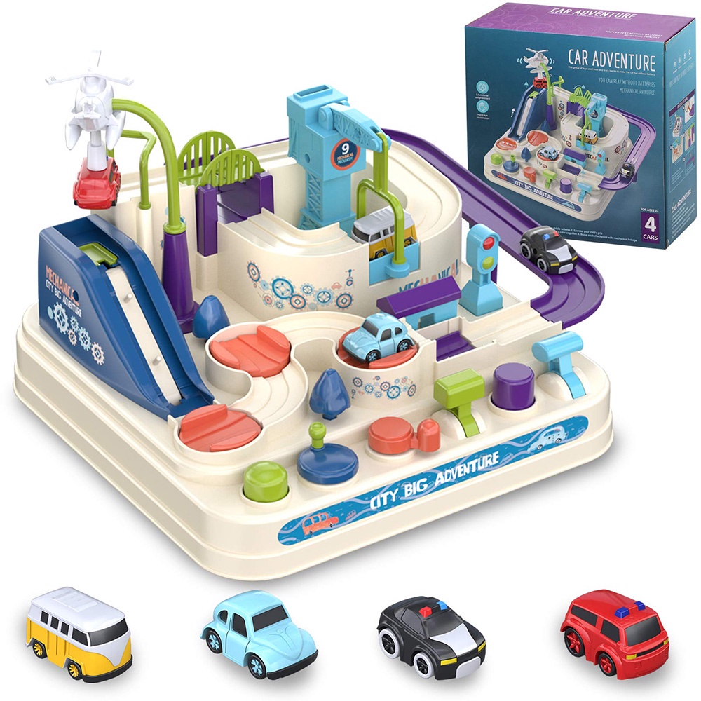 Brinquedos para meninos de 3 anos meninas - crianças meninos pista de  corrida carros aviões aventura com 4 carros, brinquedos pré-escolares para