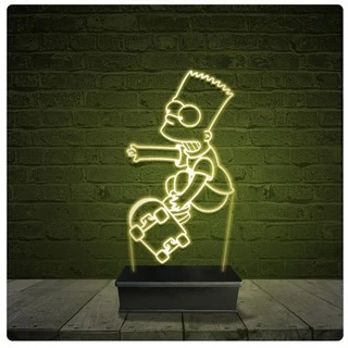 Led Luminária Acrílico Abajur - Bart Simpson Skate