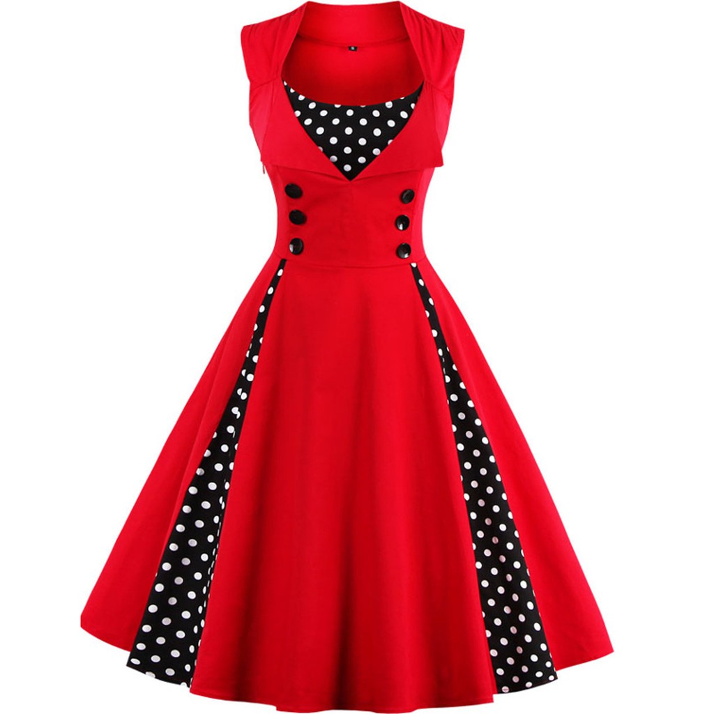 Vestido De Bolinha Anos 60 Feminino Festa Retrô Vintage Tamanhos PP ao Plus Size Bolas Traje Para Baile Fantasia Midi Evangélico Poá Barato P01